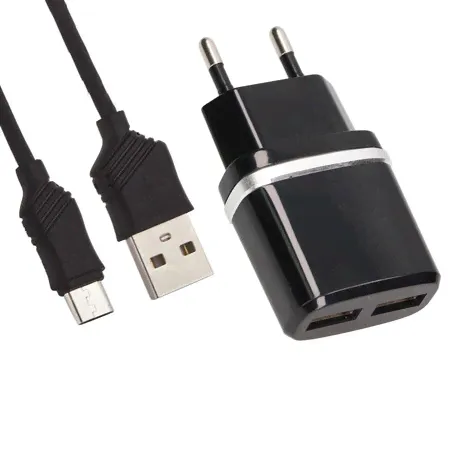 Зарядка USB х 2 / 5V 2,4A + кабель MicroUSB черный для Ulefone Power-0